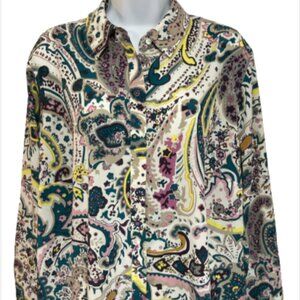 Talbots lady 2XLp Petite Multicolor Paisley Long Sleeve collared button-down top